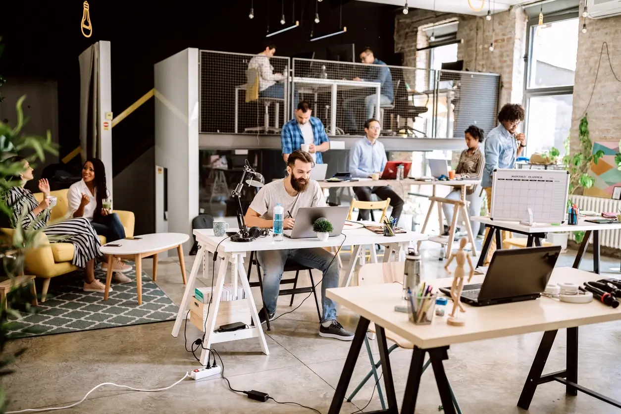 Collaborative coworking space with people working