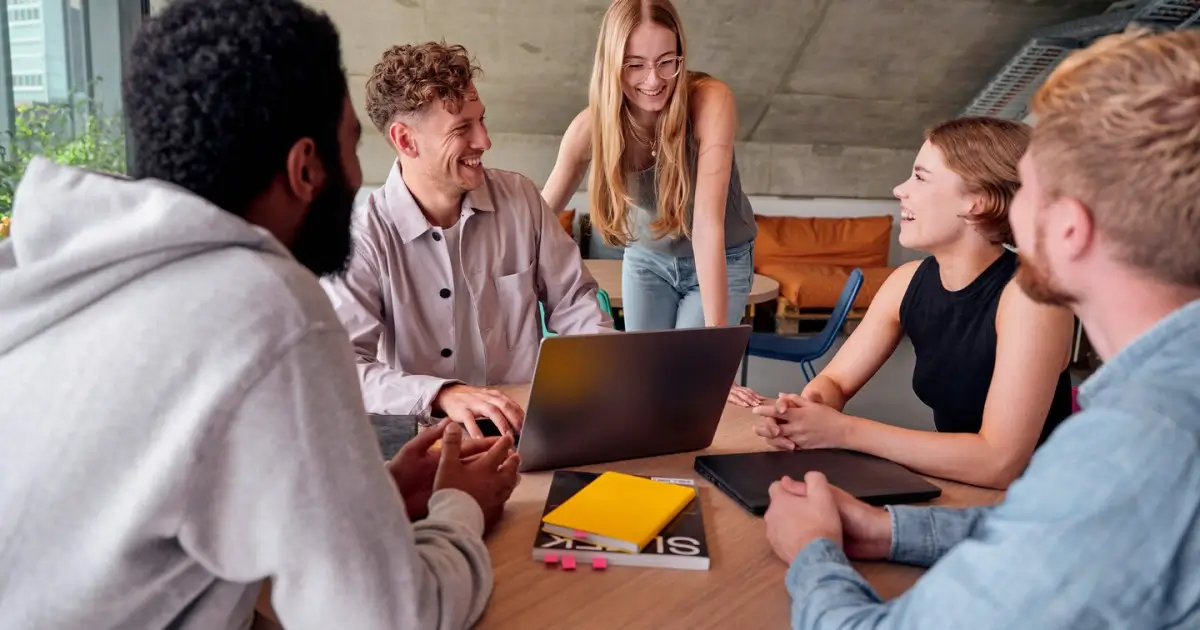 A startup team collaborating around a table