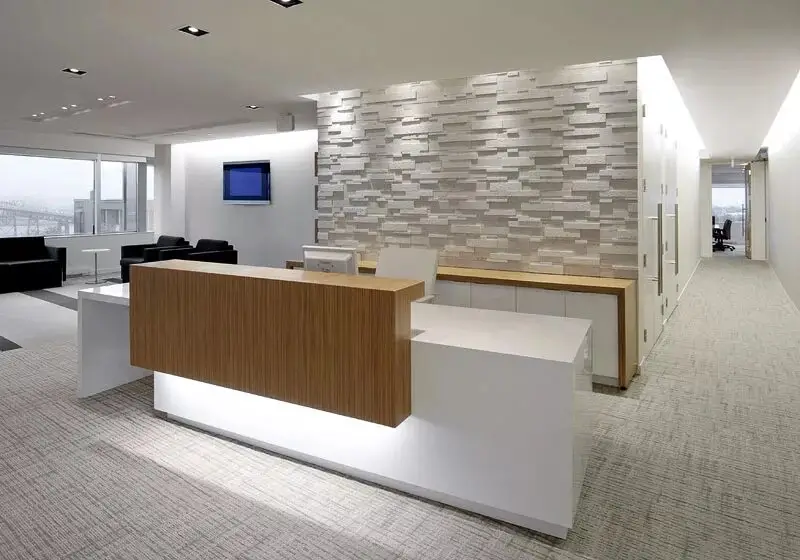 A professional and welcoming front desk reception area