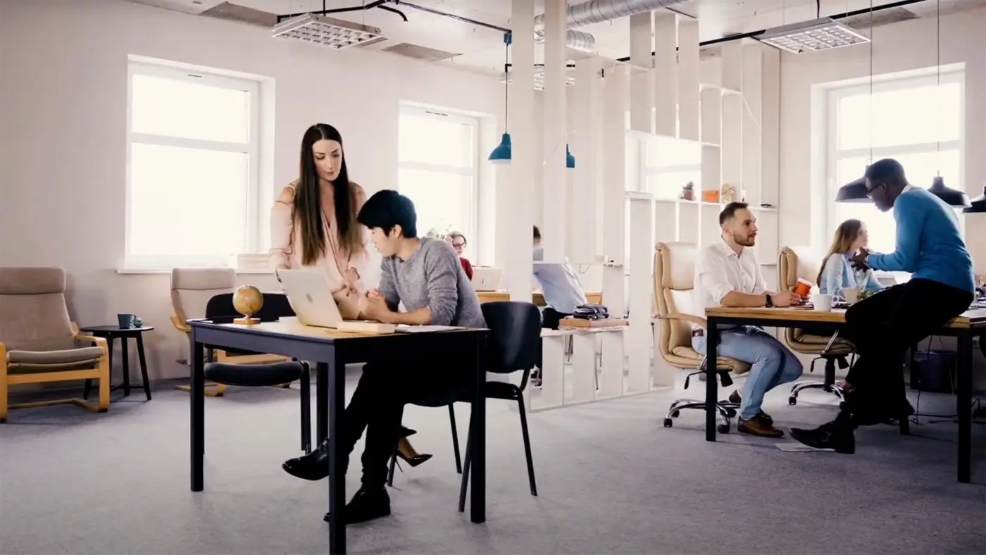 Team working in a futuristic office